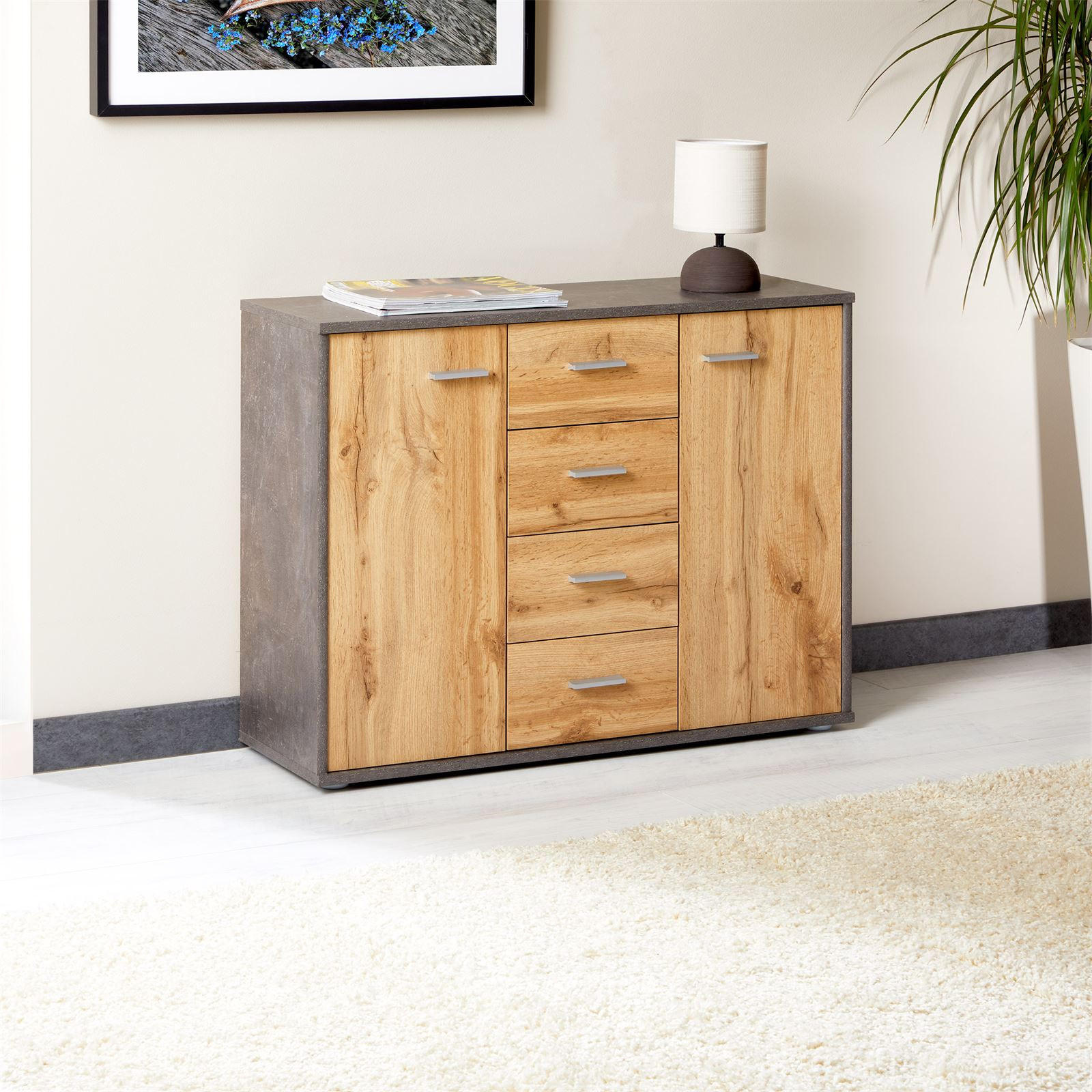 SIDEBOARD JAMIE - Dunkelgrau/Eiche Wotan, Holzwerkstoff (88/70/30cm) - CARO-Möbel