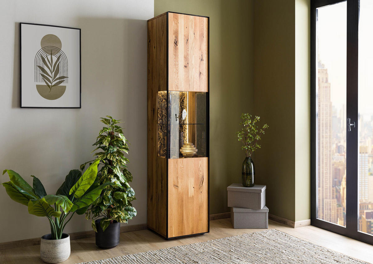 VITRINE Wildeiche 43x45x200 natur geölt STARNBERG #05 - Braun, Holz (43/200/45cm) - Massivmoebel24