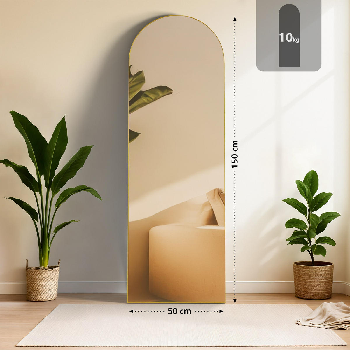 STANDSPIEGEL Malaga Glas Gold glanz Ganzkörperspiegel - Goldfarben, Glas (50/150/3cm) - DELUKE