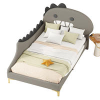 DETSKÁ posteľ 90/200 cm sivá s dinosaurím čelom z PU a MDF - sivá, plast (90/200cm) - OKWISH