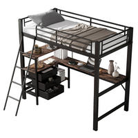 HOCHBETT 90/200 cm aus Metall mit Schreibtisch und 3 Schubladen - Schwarz, Metall (90/200cm) - BEAOK