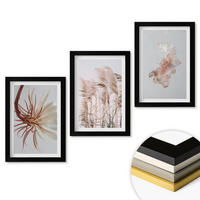 WANDBILDER 3er-Set - 20x30 cm Schwarzer Rahmen - Set aus Gras, Blumen und hellem Hintergrund - Schwarz, Kunststoff (20/30cm) - ArtPrintCave