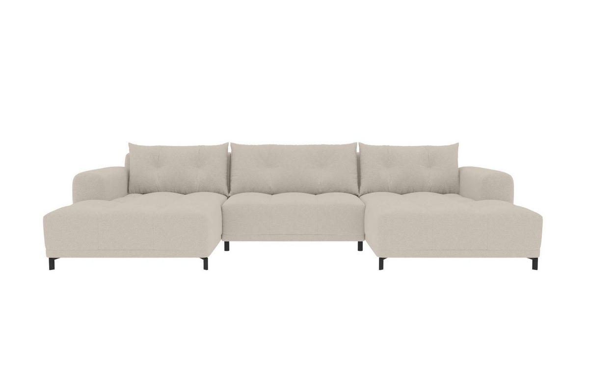 WOHNLANDSCHAFT Strukturstoff Beige inkl. Schlaffunktion - Beige/Schwarz, Textil/Metall (348/94/181cm) - 99rooms