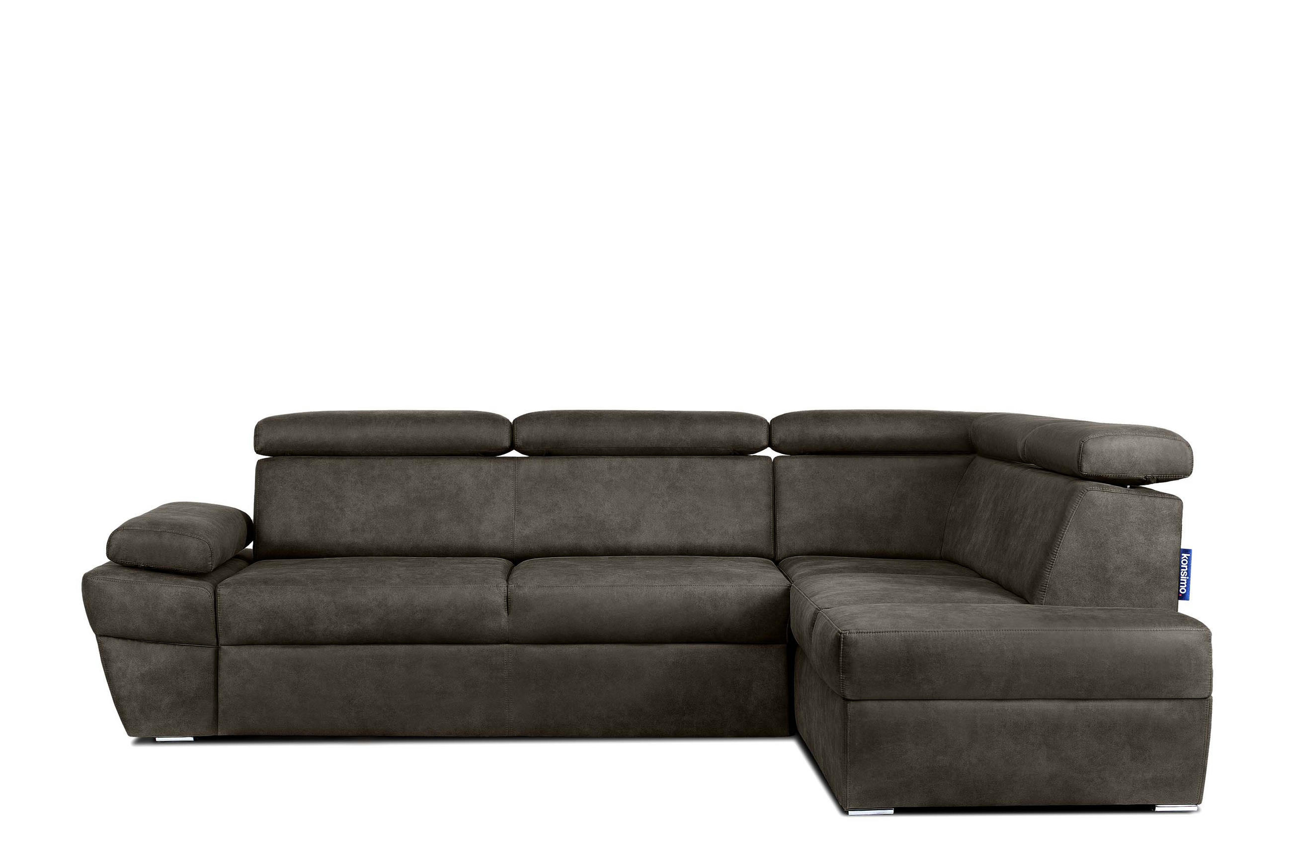 SCHLAFECKSOFA RATLO rechts 4/5-Sitzer mit Bettkasten in Lederoptik, grau - Dunkelgrau/Silberfarben, Textil (270/190cm) - KONSIMO®