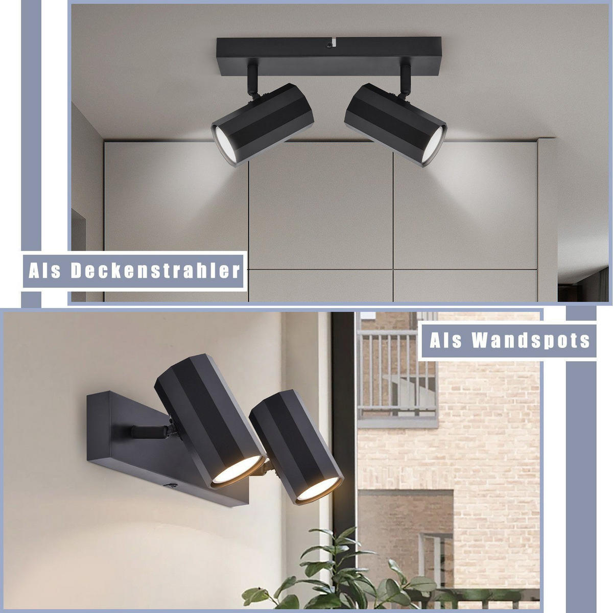 STRAHLER Inga 2-flammig 26/11/3 cm - Schwarz, Metall (26/11/3cm) - Nettlife