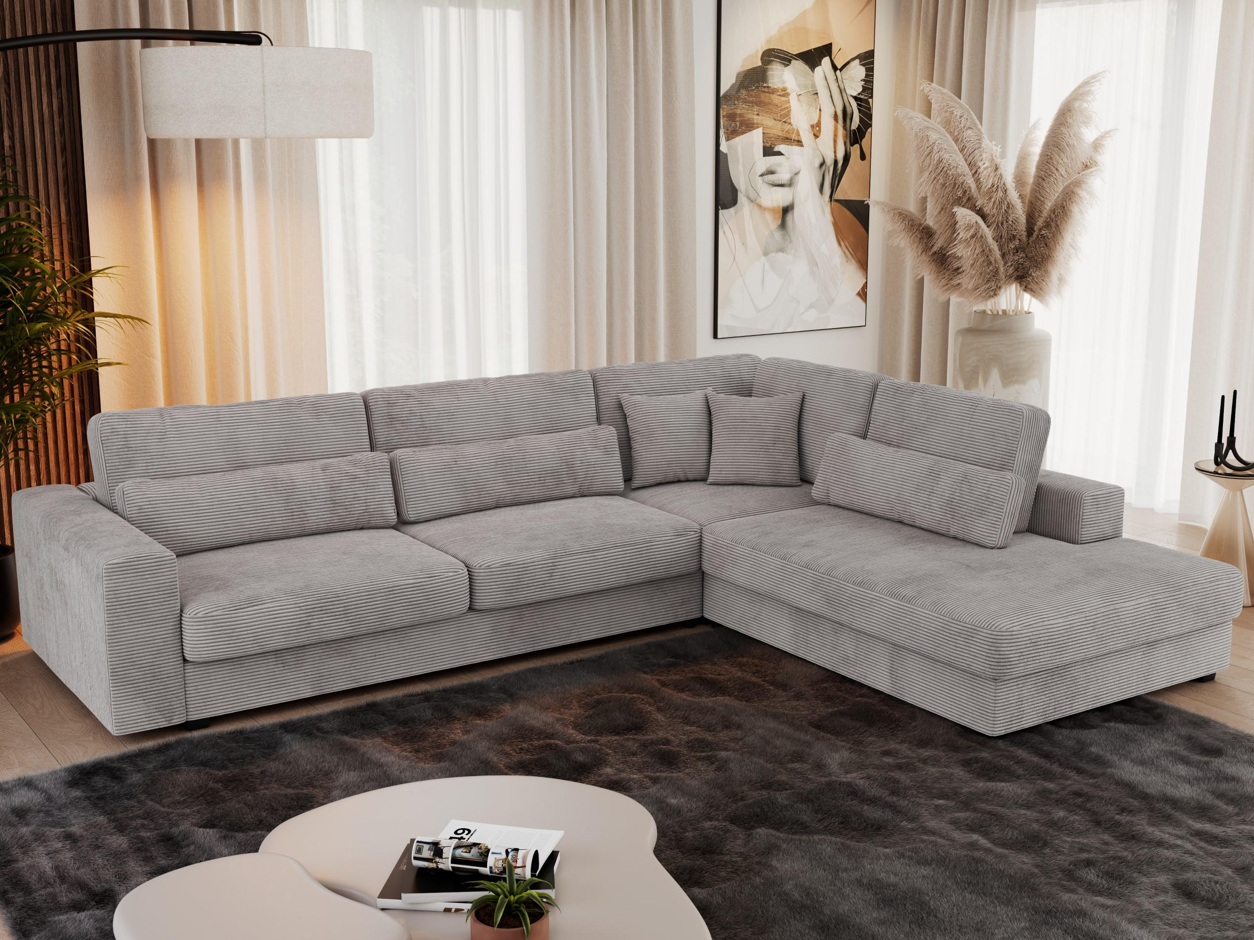 ECKSOFA Savona Grau Cord - rechts - Schwarz/Grau, Kunststoff/Textil (249/316cm) - MKS