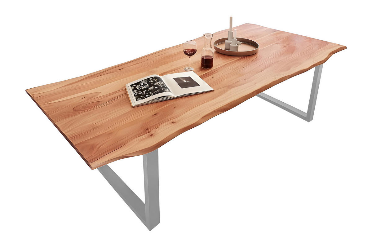 ESSTISCH MAX - Beige/Silberfarben, Holz/Metall (100/200/77cm) - SAM