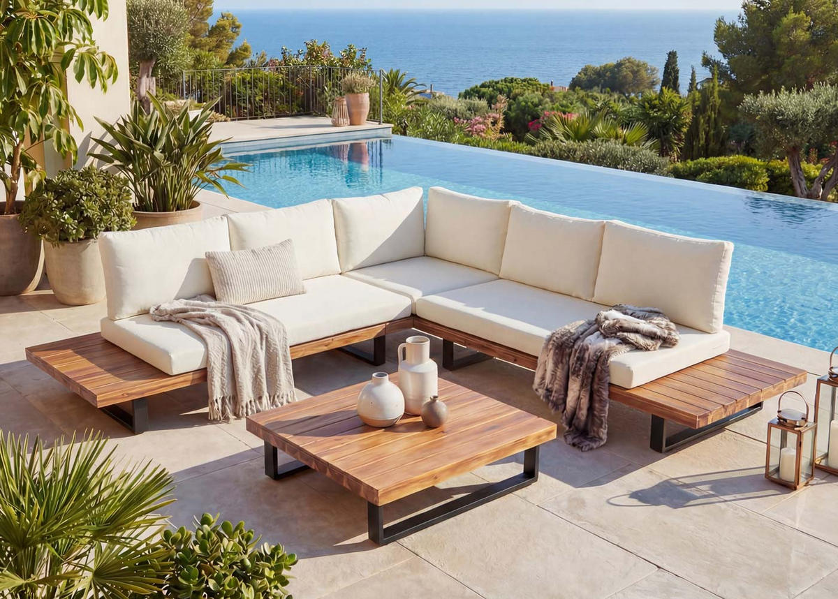 GARTEN-GARNITUR Schwarz, Braun, Cremeweiß - Schwarz/Braun, Holz - MCW