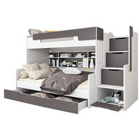 ETAGENBETT HARRY 260x129 cm – Stockbett für 2 Personen mit Treppe, Stauraum und 2 Matratzen - Dunkelgrau, Holz (120/200cm) - Wohnideebilder