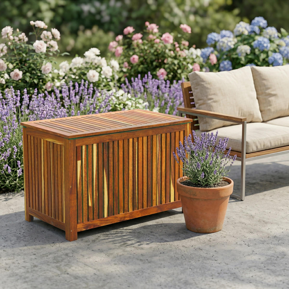FÖRVARINGSLÅDA Natur akaciaträ lock - Ljusbrun, Trä/Plast (115/60/50cm) - Relaxdays