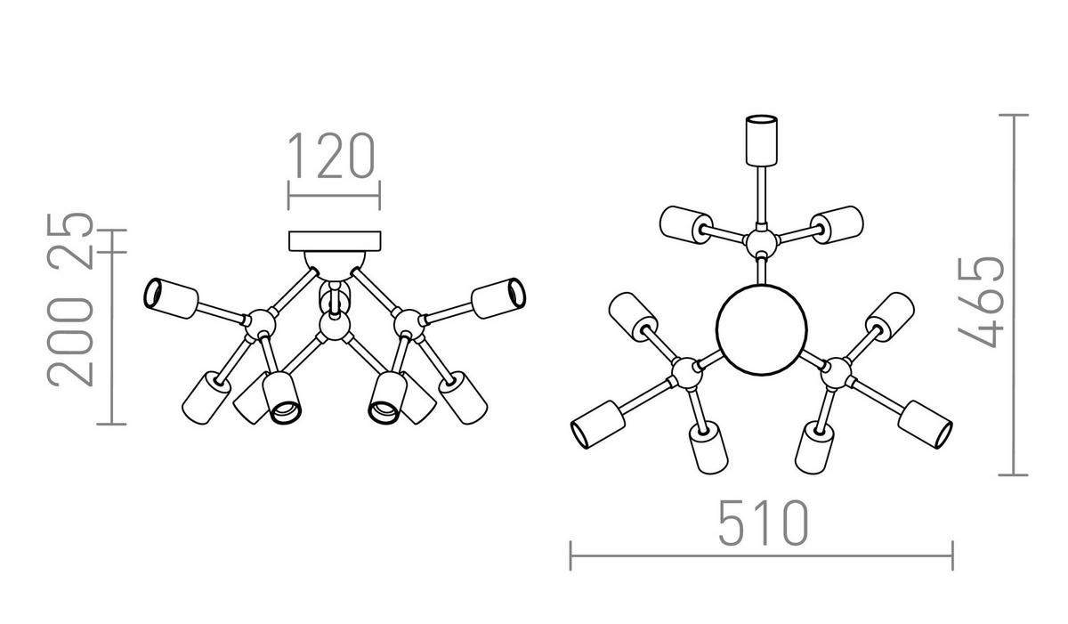 DECKENLEUCHTE ARTEMIA 9 schwarz Gebürstes Messing 135 W - Schwarz, Metall (56/52/30cm)