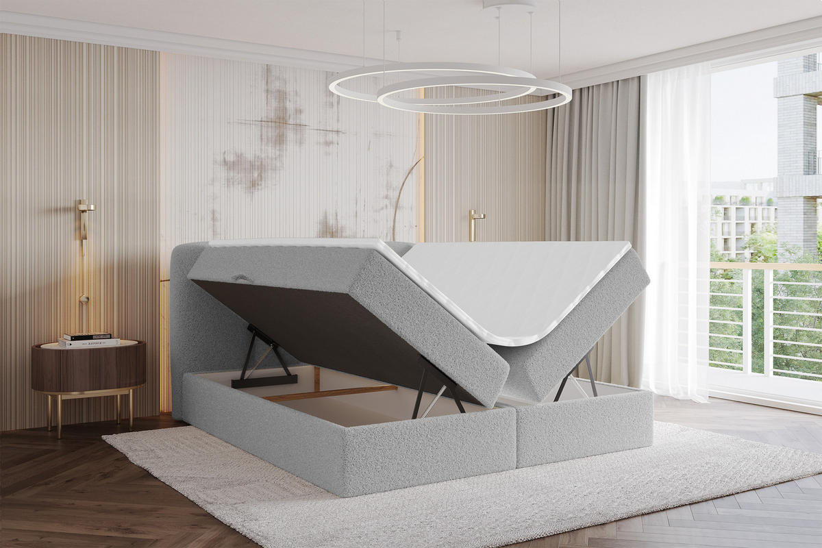 BOXBETT mit Matratze H4 - NINA - 160x200 cm Hellgrau - Hellgrau, Holzwerkstoff (160/200cm) - ALTDECOR