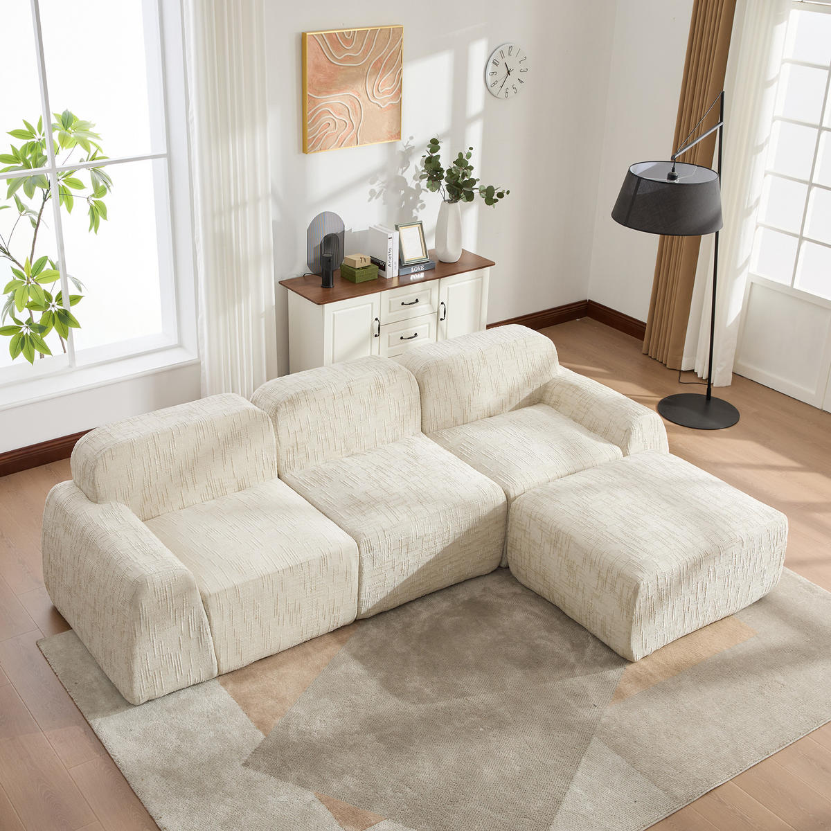 ECKSOFA Chenille Beige - Beige, Textil (269.5/182.5cm) - WISHDOR