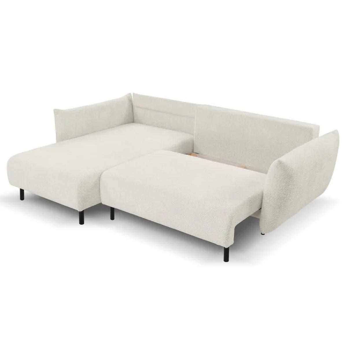 ECKSOFA DELI, Eckcouch in L-Form mit Schlaffunktion und Bettkasten, Farbe: Beige, Bouclé-Stoff, Ottomane Links - Beige, Textil (257/171cm) - Sepro Meble