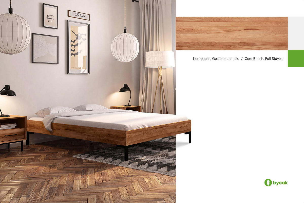 BETTGESTELL LEON 140x200 Kernbuche - Kernbuche, Holz (140/200cm) - byoak