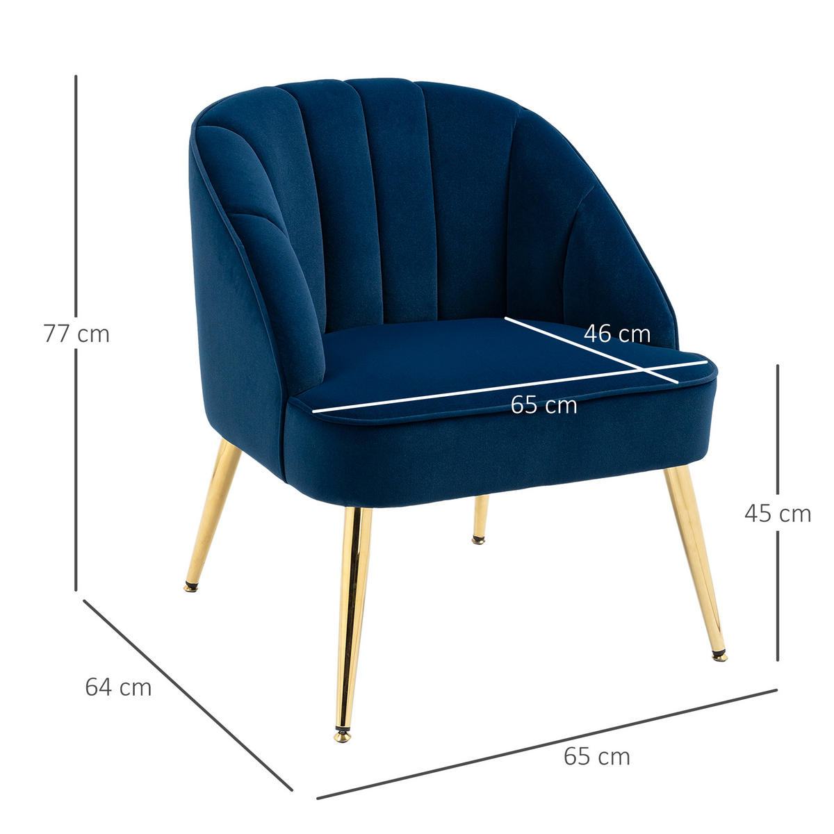 OHRENSESSEL Loungesessel Polstersessel mit Samtoptik Relaxsessel für Wohnzimmer - Blau, Kunststoff (64/77/65cm) - HOMCOM