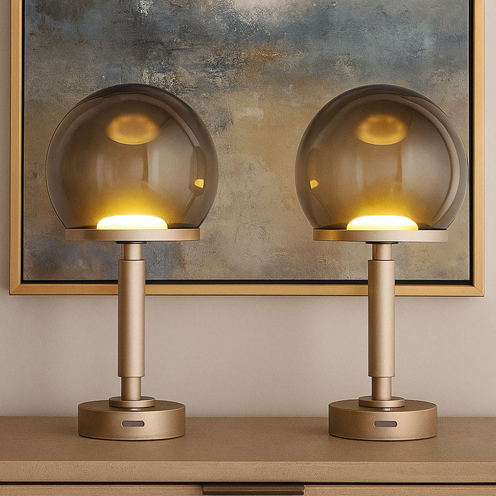 LED TISCHLEUCHTE HAKU Champagner 2er Set - Champagner, Kunststoff (15/15/31.5cm) - Globo Lighting