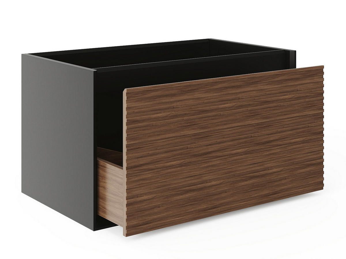 WASCHBECKENUNTERSCHRANK hängend - Streifenoptik - Holzfarben dunkel & Schwarz - 80 cm - BANIVA - Schwarz, Holz (80/45/45.8cm) - Vente-Unique