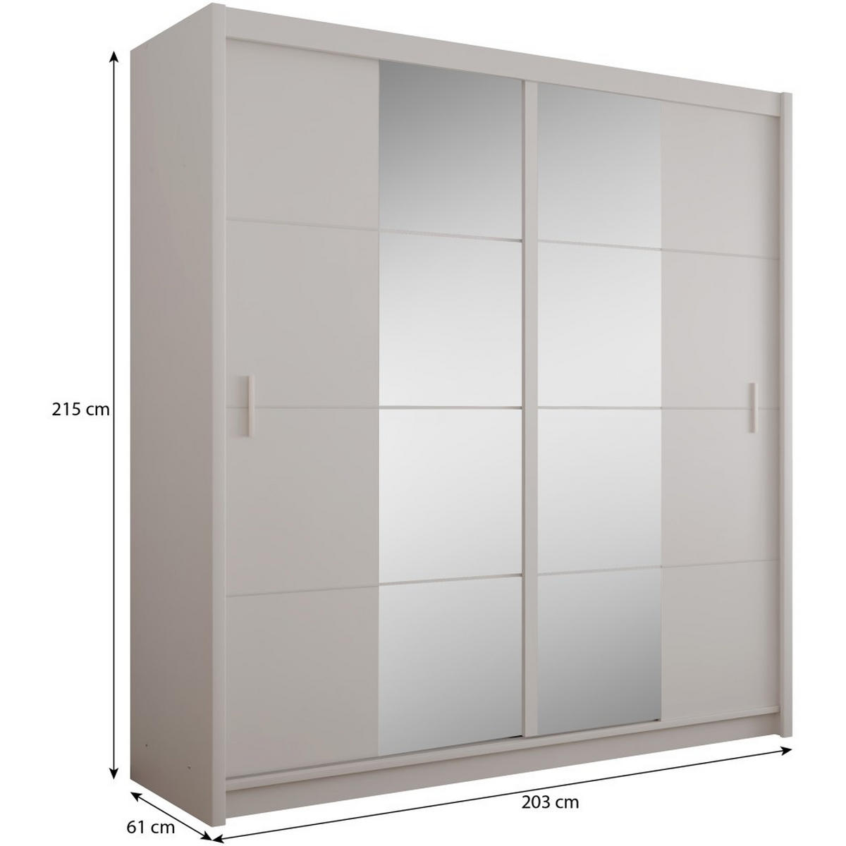 SCHWEBETÜRENSCHRANK Pronto mit 2 Türen und Spiegel, 203 cm, Grau - Grau, Holzwerkstoff (203/215/61cm) - Beautysofa