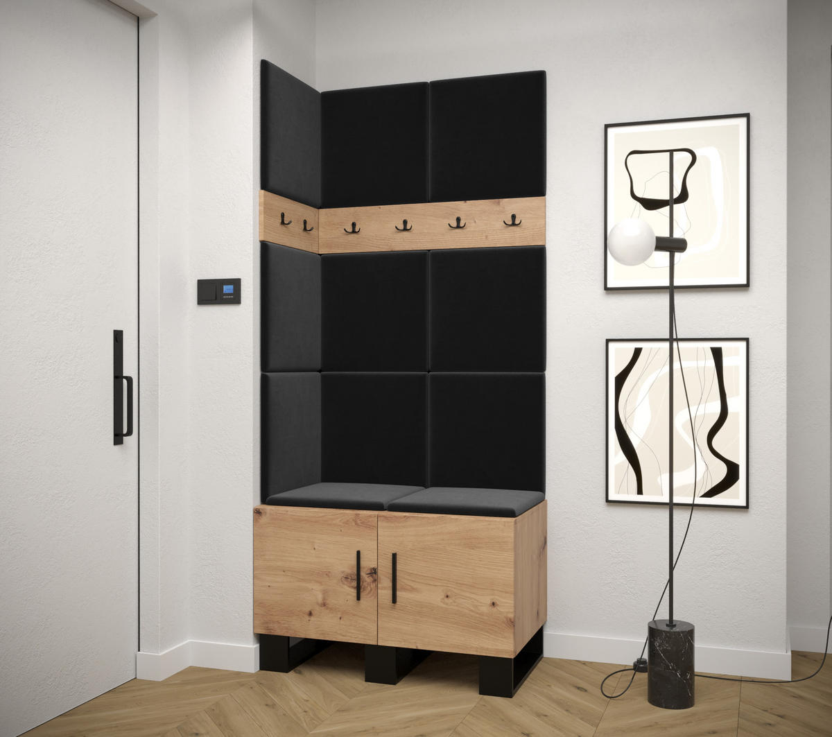 GARDEROBEN-SET 196/84/45,6 - Dunkelgrau/Schwarz, Holz/Kunststoff (84/196/45.6cm) - Abiks Möbel