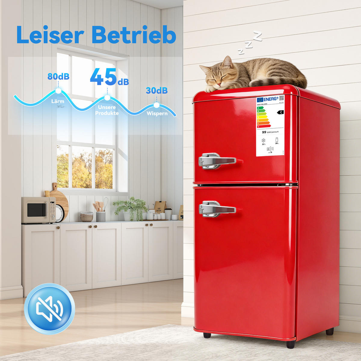 KÜHL-GEFRIER-KOMBINATION 60 l, 22 l Gefriervolumen, Energieeffizienzklasse C, Rot - Rot, Metall (45/89/41cm) - FOHERE