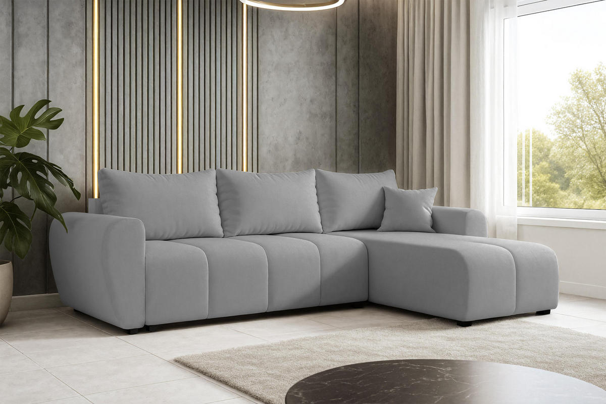 ECKSOFA L Form Malatya Hellgrau 246/145/82 cm stilvolle mit Schlaffunktion R - Hellgrau/Schwarz, Kunststoff/Textil (246/145cm) - AX Living