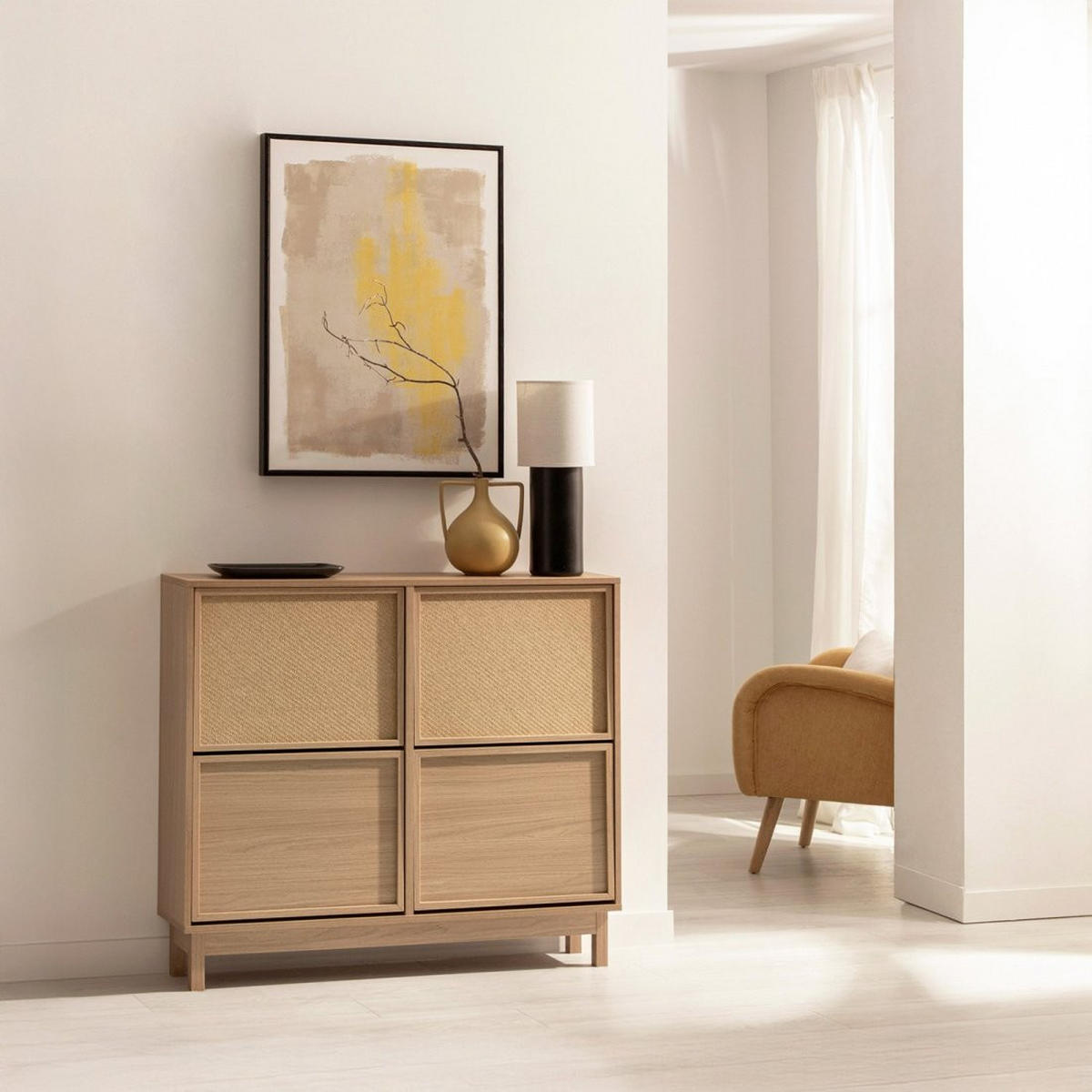 SCHUHSCHRANK DOPPELTES Bora Natürlich 105 cm x 90 cm - Naturfarben, Holzwerkstoff (105/90/24cm) - Klast Home