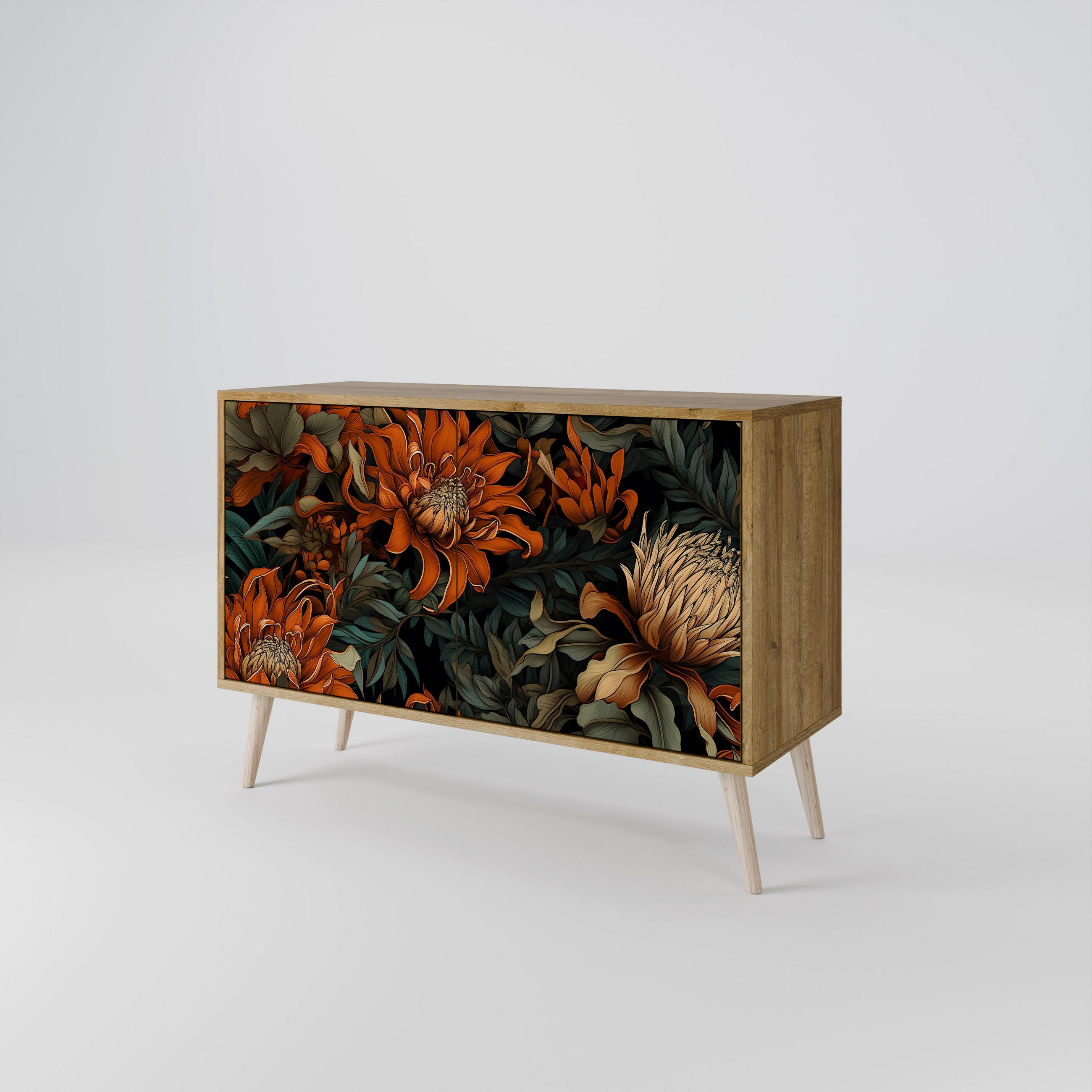SIDEBOARD DAWN BLOOM, Eicheneffekt, 111x42x77,5 cm, 2 Türen - Eichefarben/Buchefarben, Holzwerkstoff/Buchenholz (111/77.5/42cm) - SpaceRebels