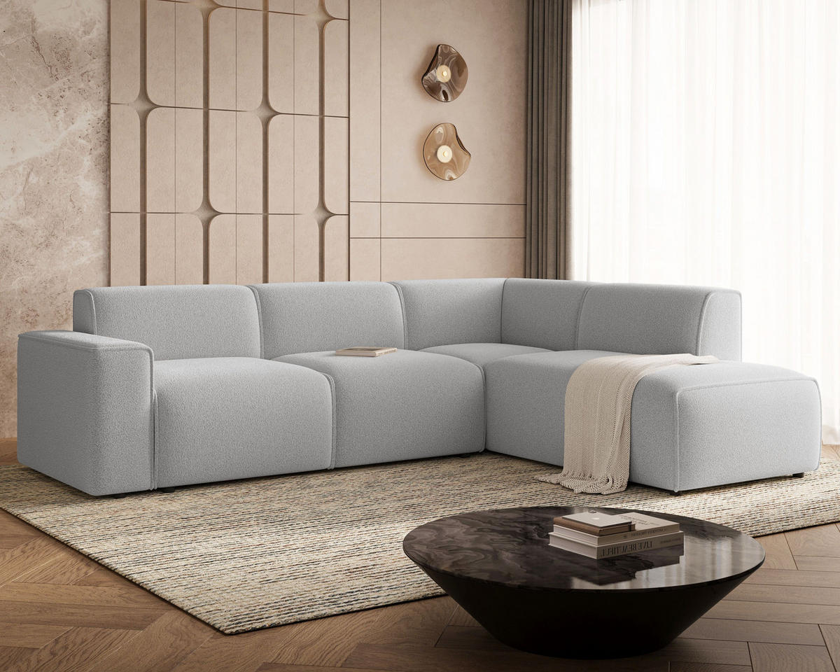 ECKSOFA Eluno Grau Rechts - Schwarz/Grau, Holz/Kunststoff (292/220cm) - Graingold