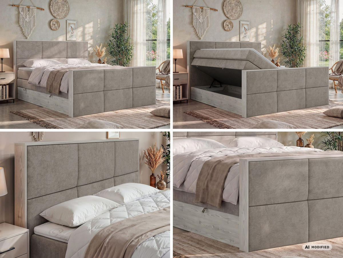 POSTEL BOXSPRING DELNOR KING DUO 140/200 - Šedobéžová Strukturovaná látka - Topper Visco - H3 - černá/šedobéžová, textil/plast (140/200cm) - MKS