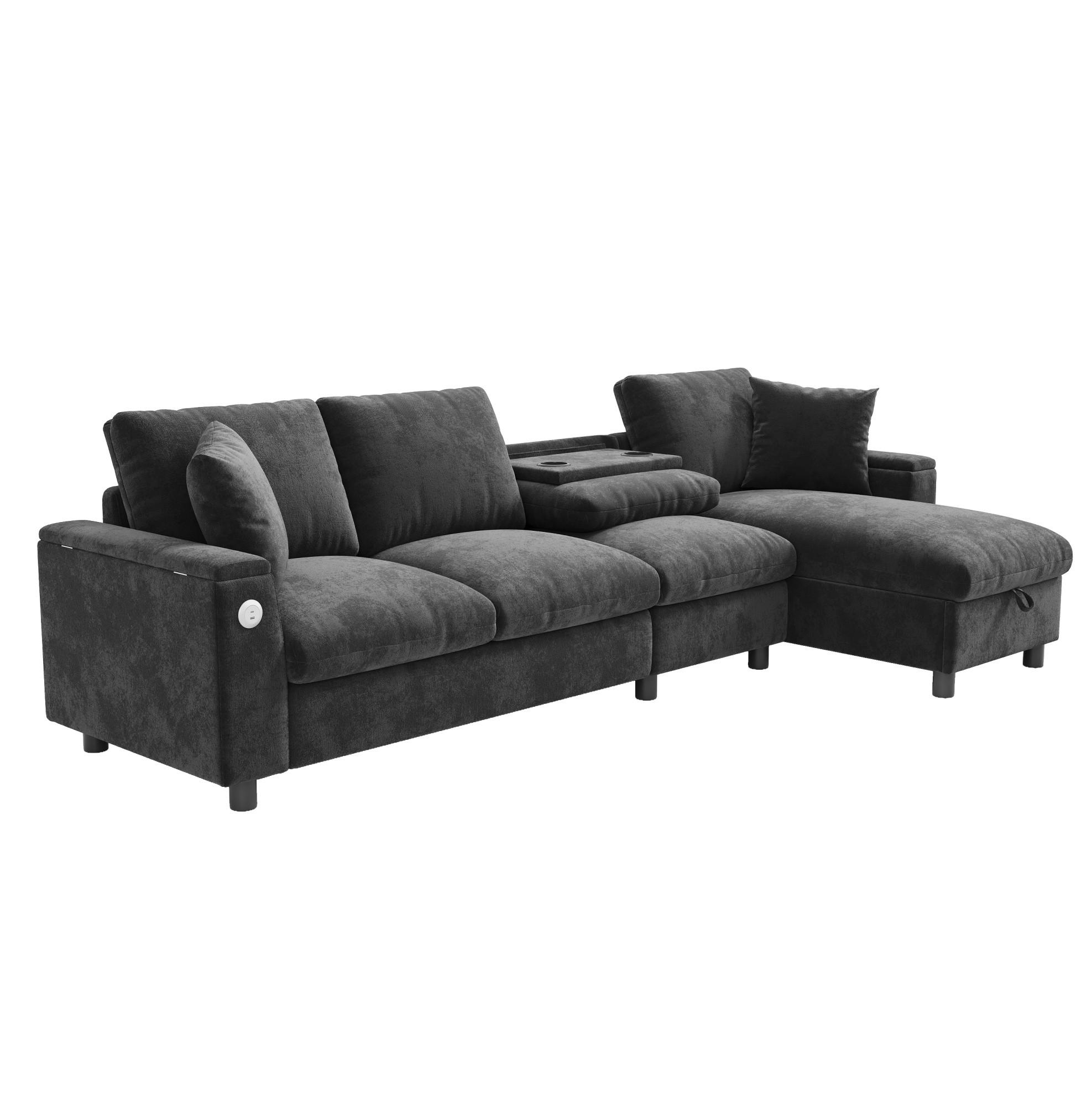 ECKSOFA 280/137/84 cm aus Chenille mit Schlaffunktion und Stauraum Grau - Grau, Textil (137/280cm) - Modenvie