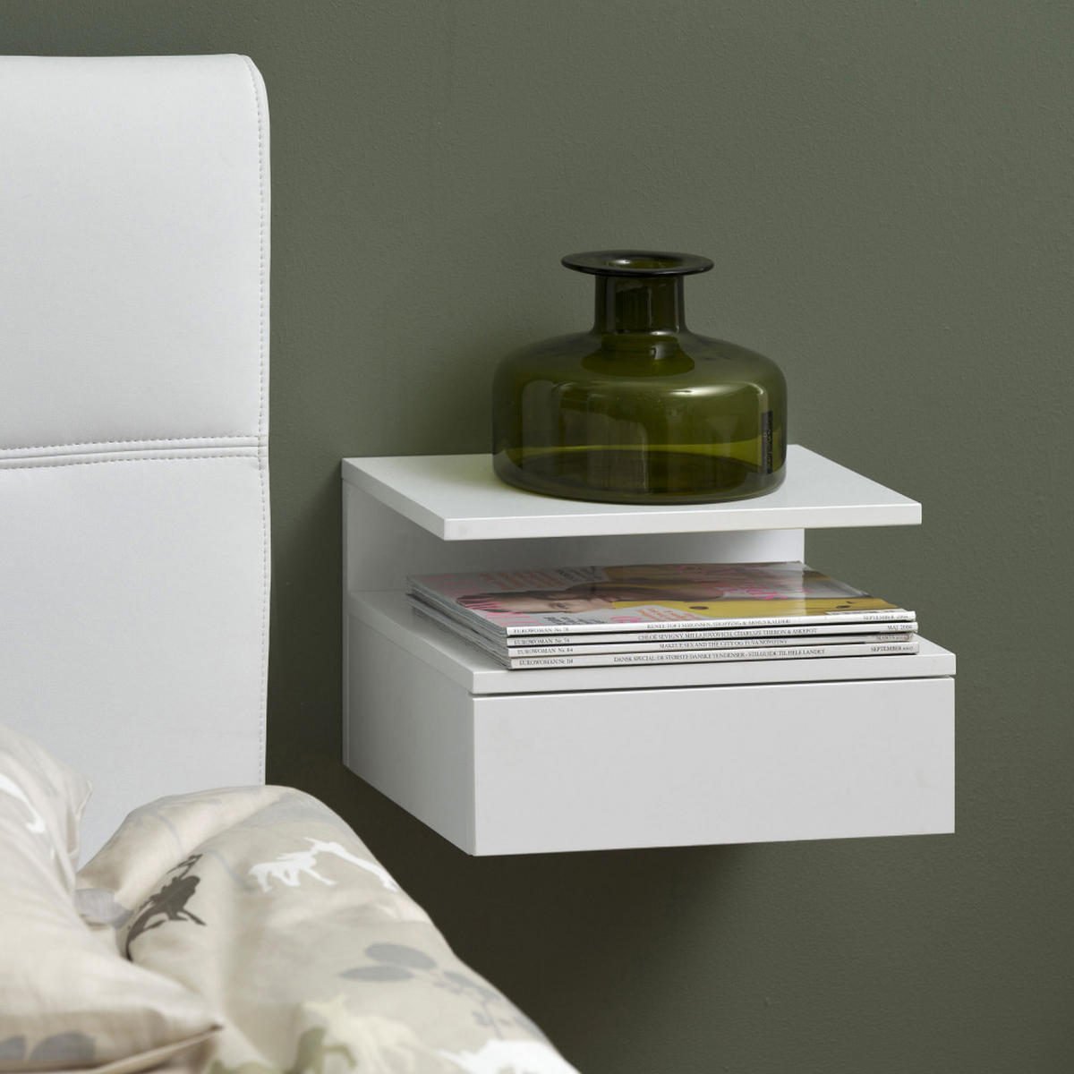 WAND-NACHTISCH mit 1 Schublade aus Holz - KAMICHI - Weiss - Weiß, Holz (35/22/32cm) - Drawer