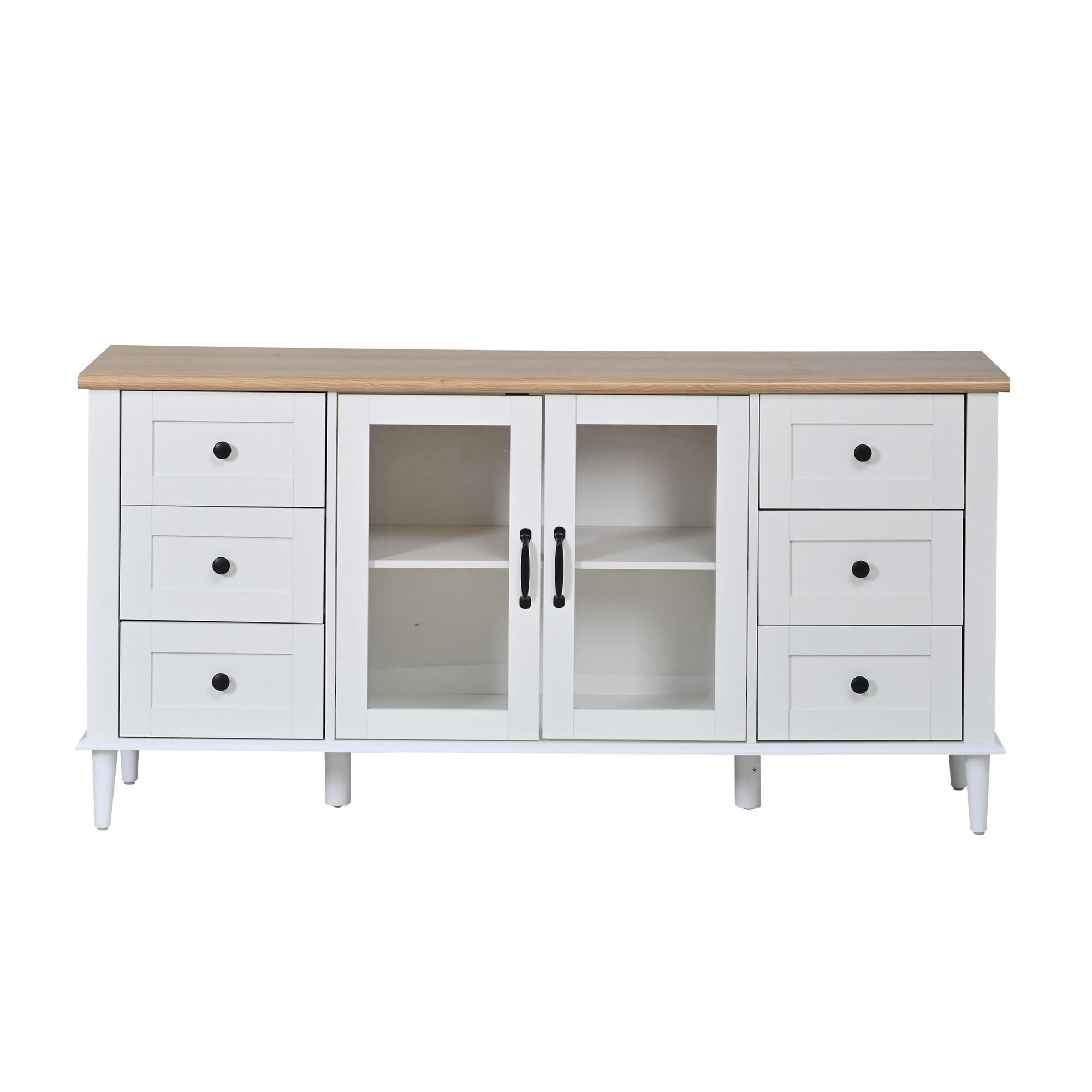 SIDEBOARD LED Weiß Holz 2 Türen 6 Schubladen 150x40x75cm Acryl - Weiß, Holzwerkstoff (40/75/150cm) - FLIEKS