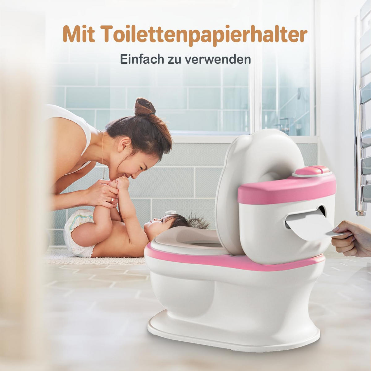 TÖPFCHEN 3-in-1 Potty Trainer & Kindertoilette Weiß Rosa - Pink/Weiß, Kunststoff (39/40cm) - Twinky