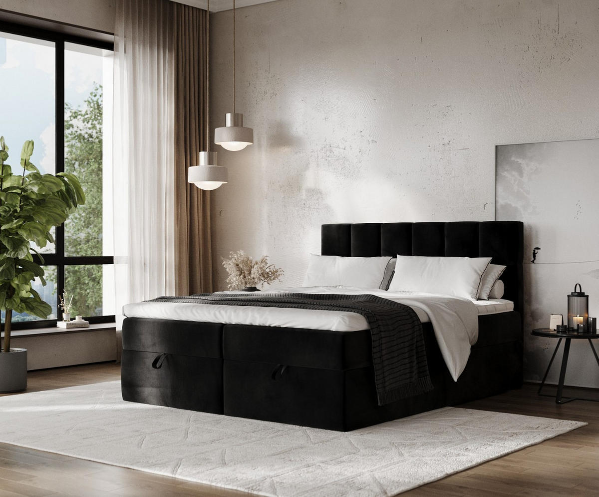 BOXBETT Savio 200/200 cm Schwarz im Kronos Stoff - Schwarz, Holz/Holzwerkstoff (200/200cm) - AltaBeds