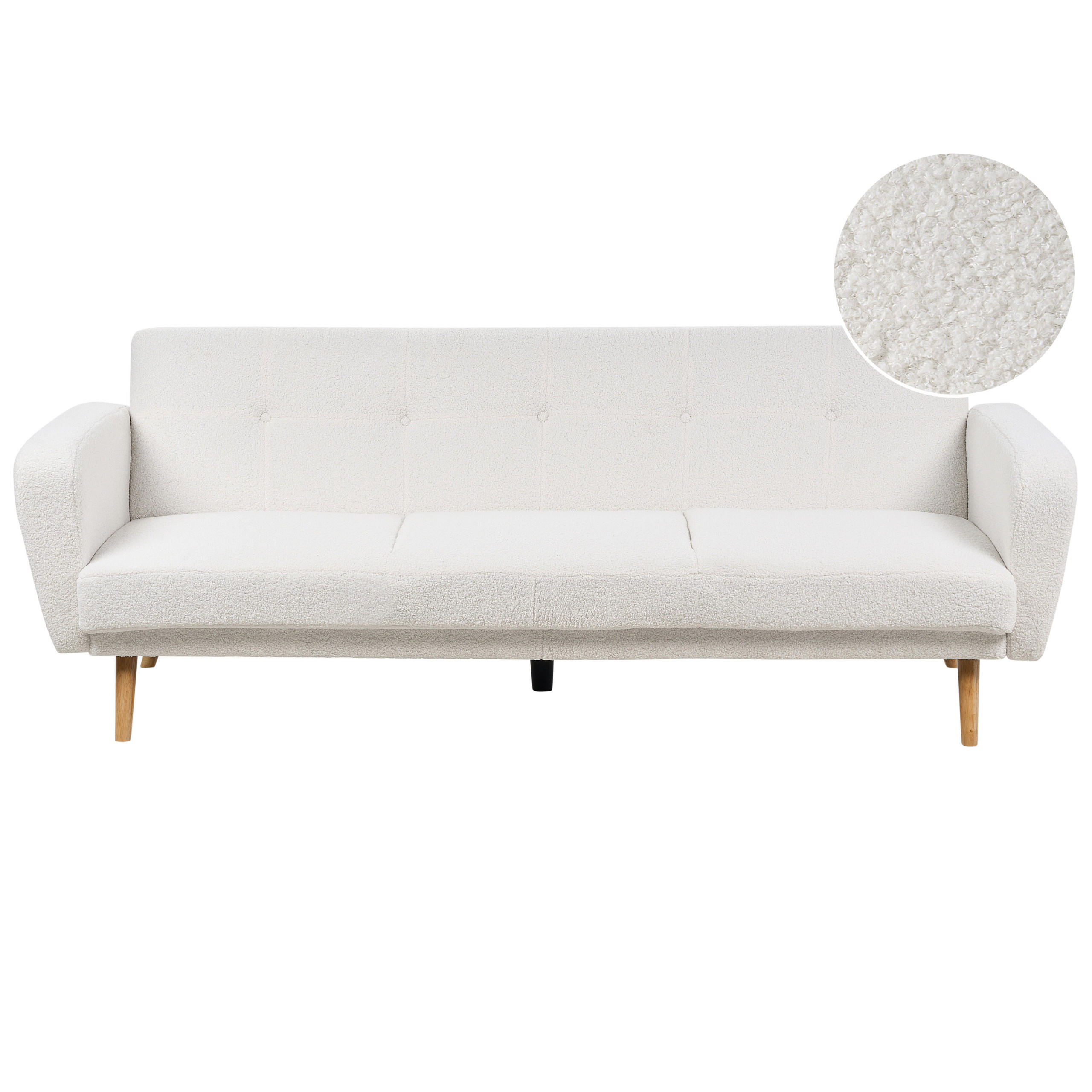 3-SITZER-SCHLAFSOFA Bouclé cremeweiß verstellbar Florli - Hellbraun/Weiß, Textil (214/82/85cm) - Beliani