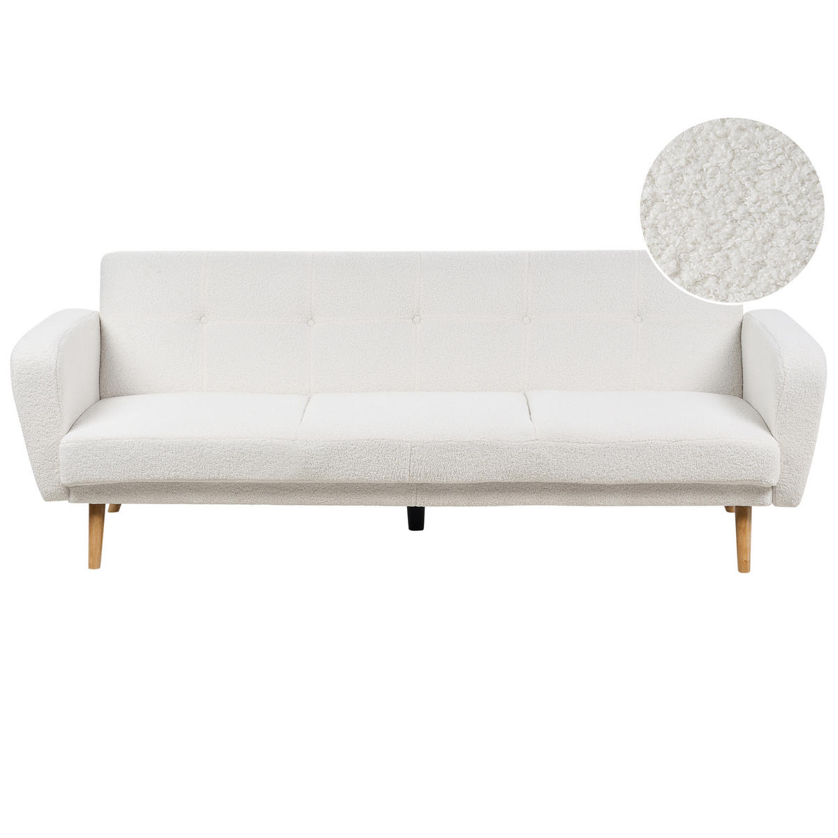 3-SITZER-SCHLAFSOFA Bouclé cremeweiß verstellbar Florli - Hellbraun/Weiß, Textil (214/82/85cm) - Beliani