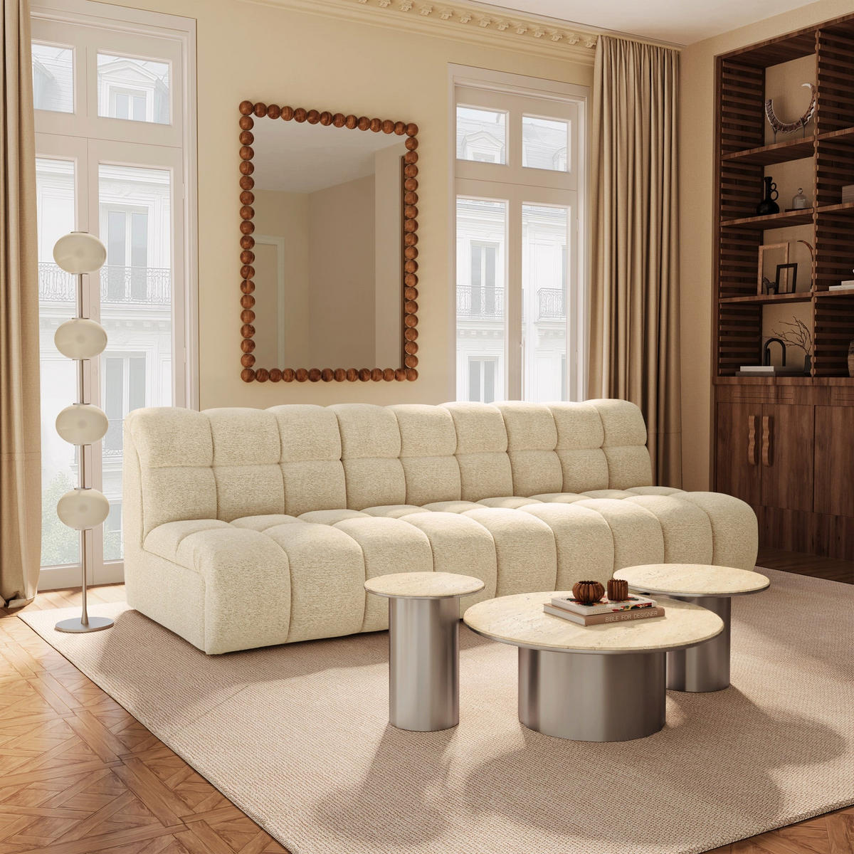 SOFA SEVEN Bouclé-Stoff Beige 243cm - Beige, Textil (243/77/98cm) - Premium Interiors