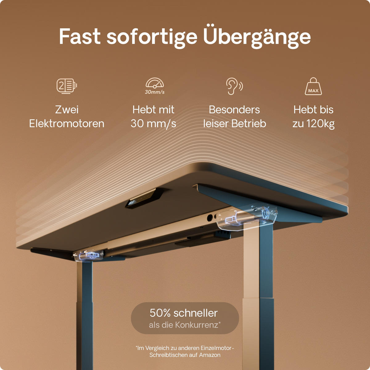 SCHREIBTISCH Elektrisch Höhenverstellbarer HomeOne 120x60cm Grau/Grau mit Memory-Funktion, Anti-Kollisions Technologie - Grau, Holzwerkstoff (60/120/72cm) - Desktronic