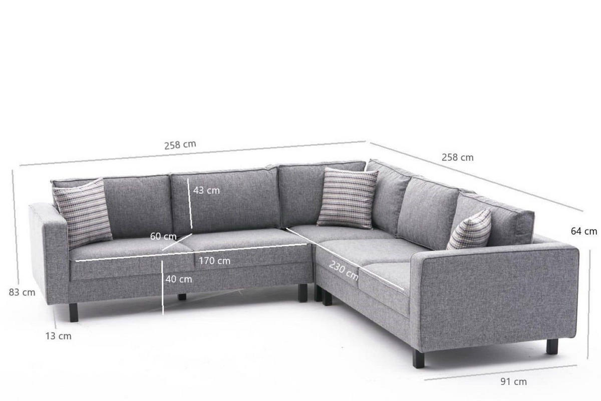 ECKSOFA schlichte Eleganz, lose Rückenkissen - Schwarz/Grau, Holz/Buchenholz (258/258cm) - myHomelando