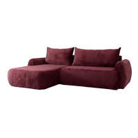 ECKSOFA Mit Schlaffunktion Und Bettkasten, Chenille-Stoff Perfecto, Rotwein, Links, HELA II - Weinrot, Holz (280/184cm) - Kaiser Möbel