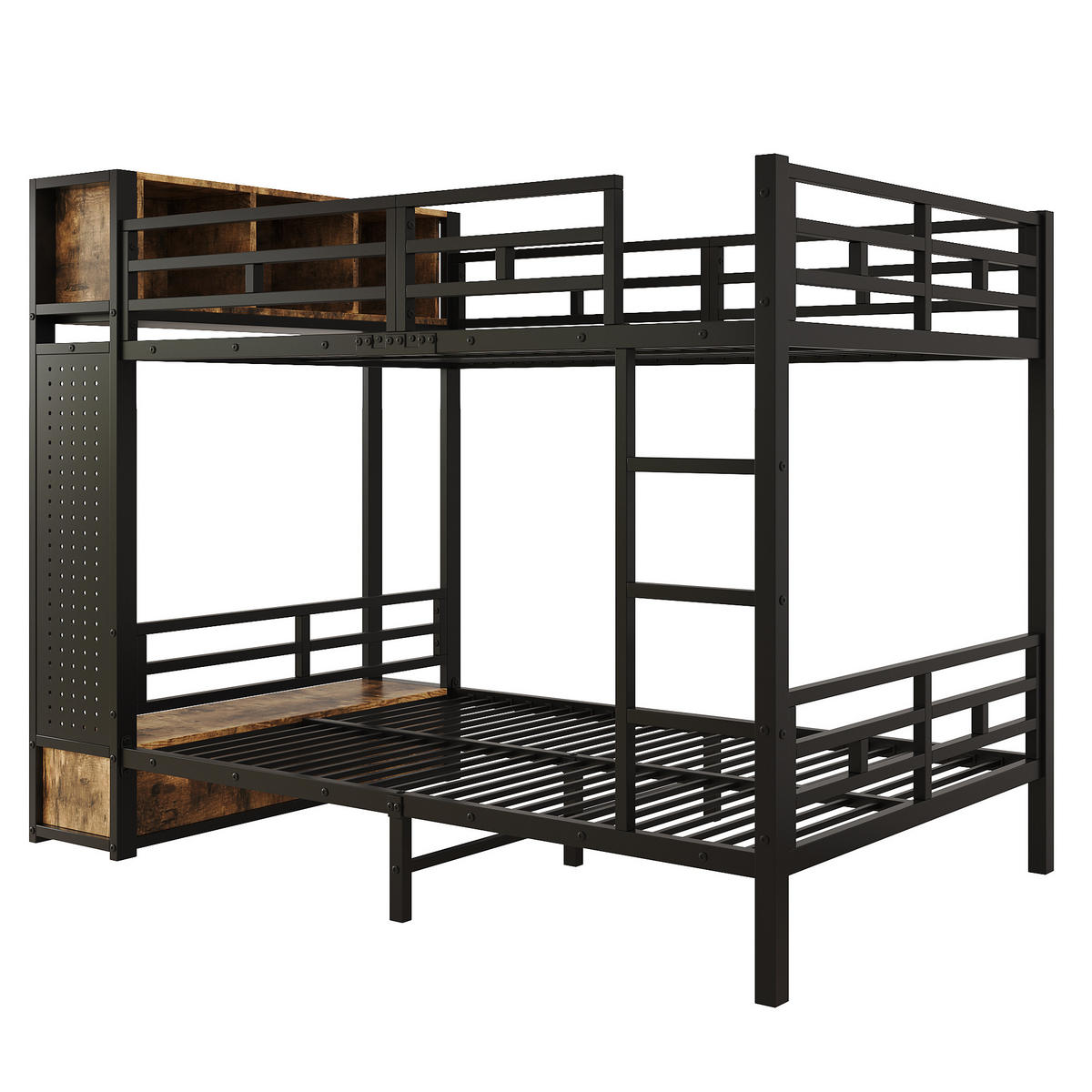 ETAGENBETT 120x200 cm in Schwarz/Dunkelnussbaum mit Stauraum und Kleiderstange - Schwarz, Metall (120/200cm) - IVMEU