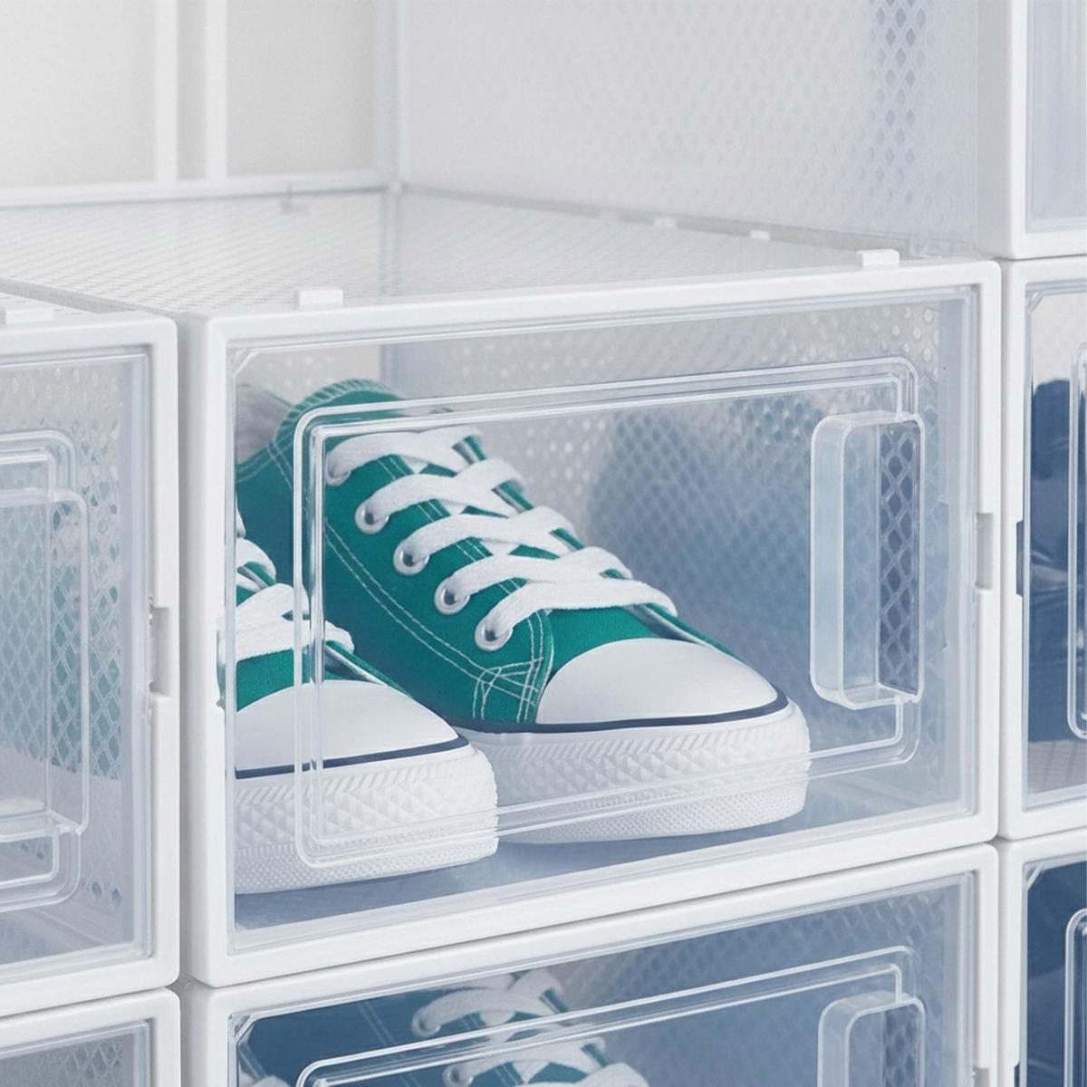SCHUHBOX Transparent Weiß 6er-Set mit Deckel - Transparent, Kunststoff (28/21/36cm) - Relaxdays