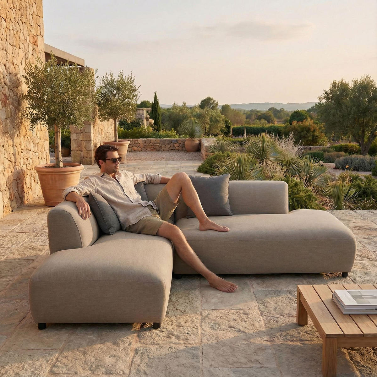 GARTENSOFA CALABRIA beige - Beige, Kunststoff (251/74/193cm) - IDIMEX