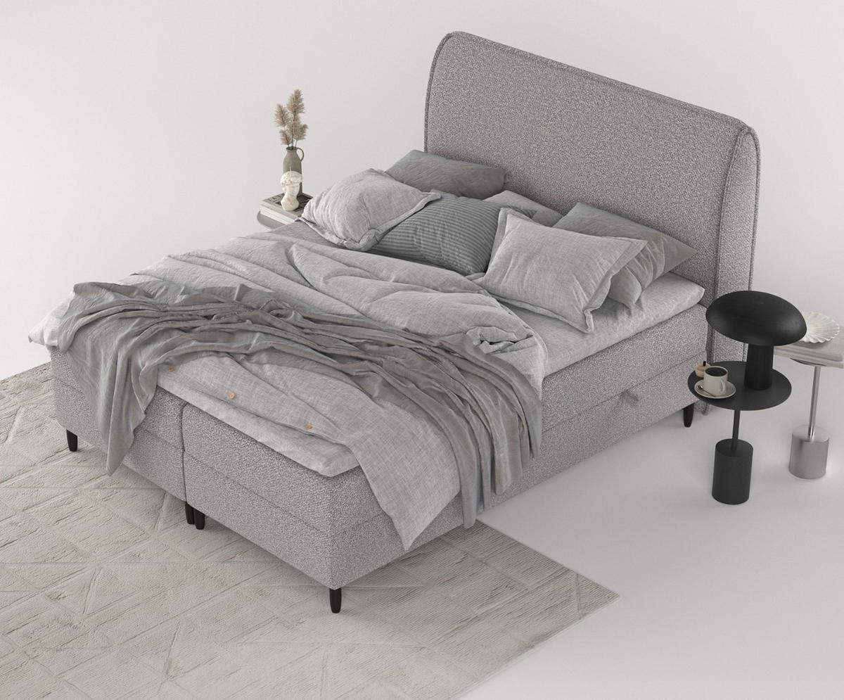 BOXBETT Lunaro 180/200 cm Grau im Bubble Stoff - Schwarz/Grau, Holz/Holzwerkstoff (180/200cm) - AltaBeds