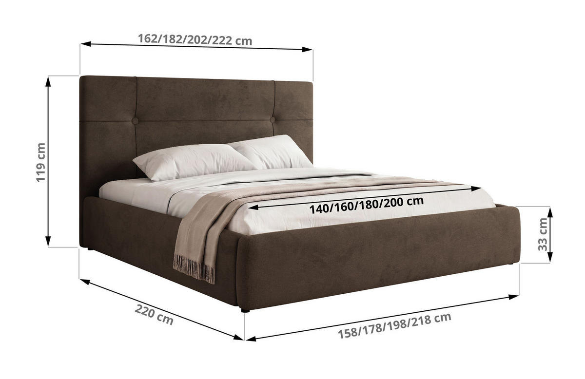 ČALÚNENÁ POSTEĽ CALERIO CLASSIC 200/200 - Hnedá Samet - Matrac Foam - hnedá/čierna, textil/plast (200/200cm) - MKS