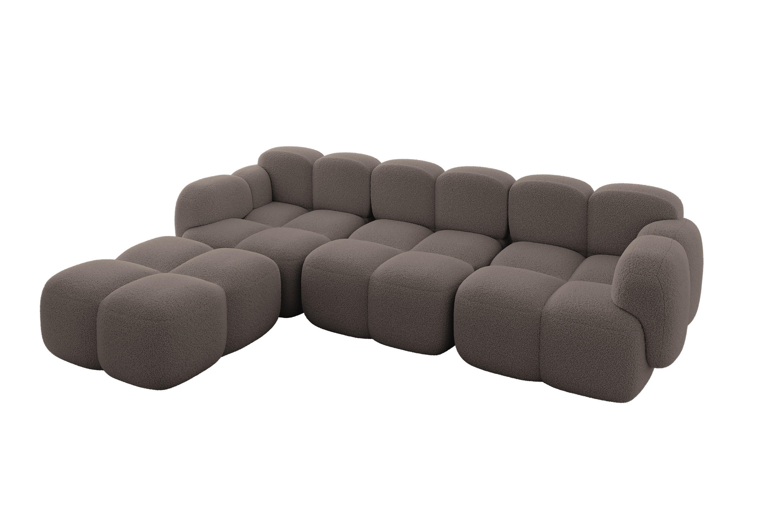 ECKSOFA modulares Sofa Links Miko-L2 302x205x75 Braun Bouclé - Dunkelbraun/Schwarz, Holzwerkstoff/Kunststoff (302/205cm) - ALTDECOR