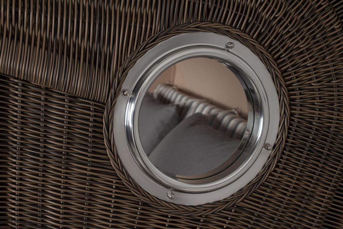 STRANDKORB Komplettset: Ammersee Grande XL Mahagoni Bullauge - PE grau - Modell 545 - Grau, Holz/Kunststoff (142/165/95cm) - bene living