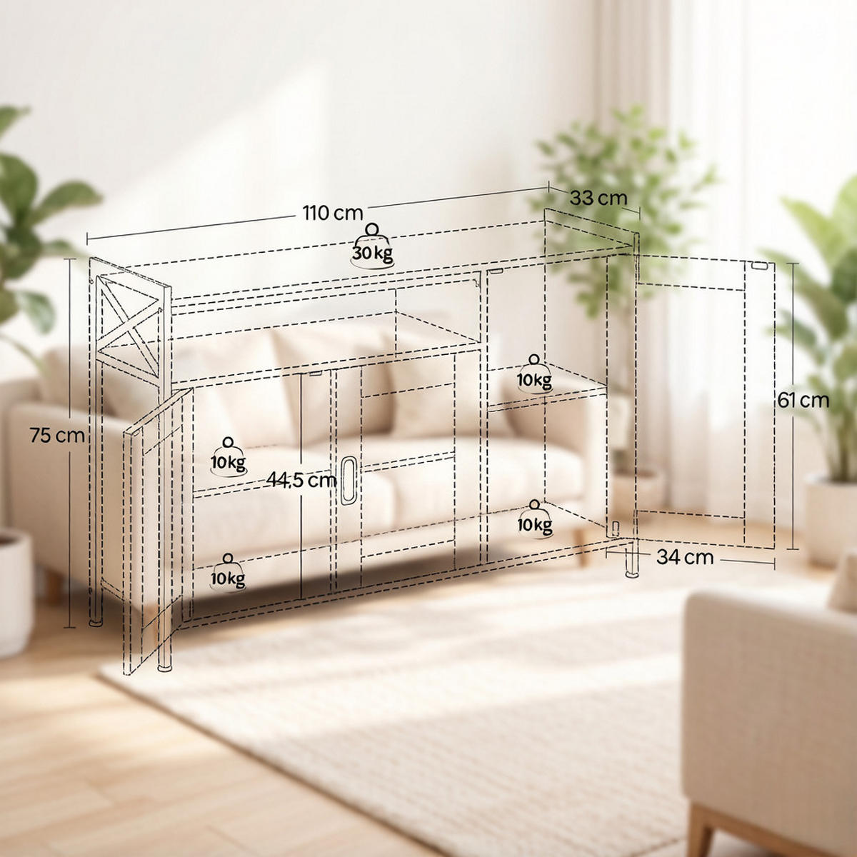 ANRICHTE Braun 110/33/75 cm - Braun, Holz (110/75/33cm) - PANGIVO