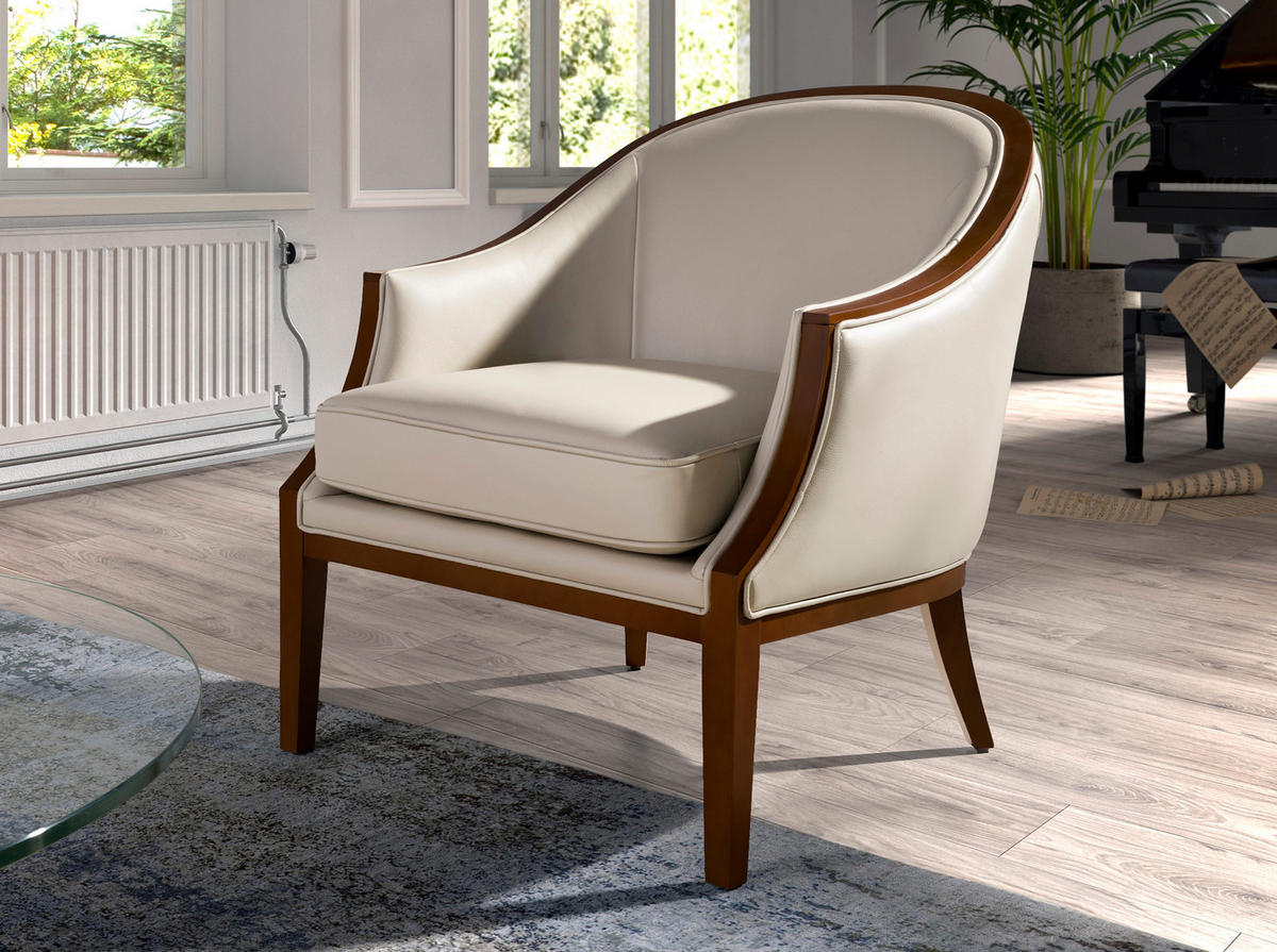 SESSEL Ledersessel Sand 74/81/84 cm - Sandfarben/Walnussfarben, Leder (74/84/81cm) - ANGEL CERDA
